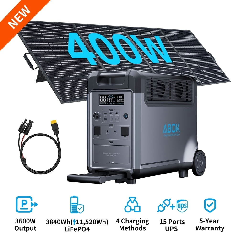 Abok 3600W 3840Wh Solar Generator with 400W Solar Panel: $1,399