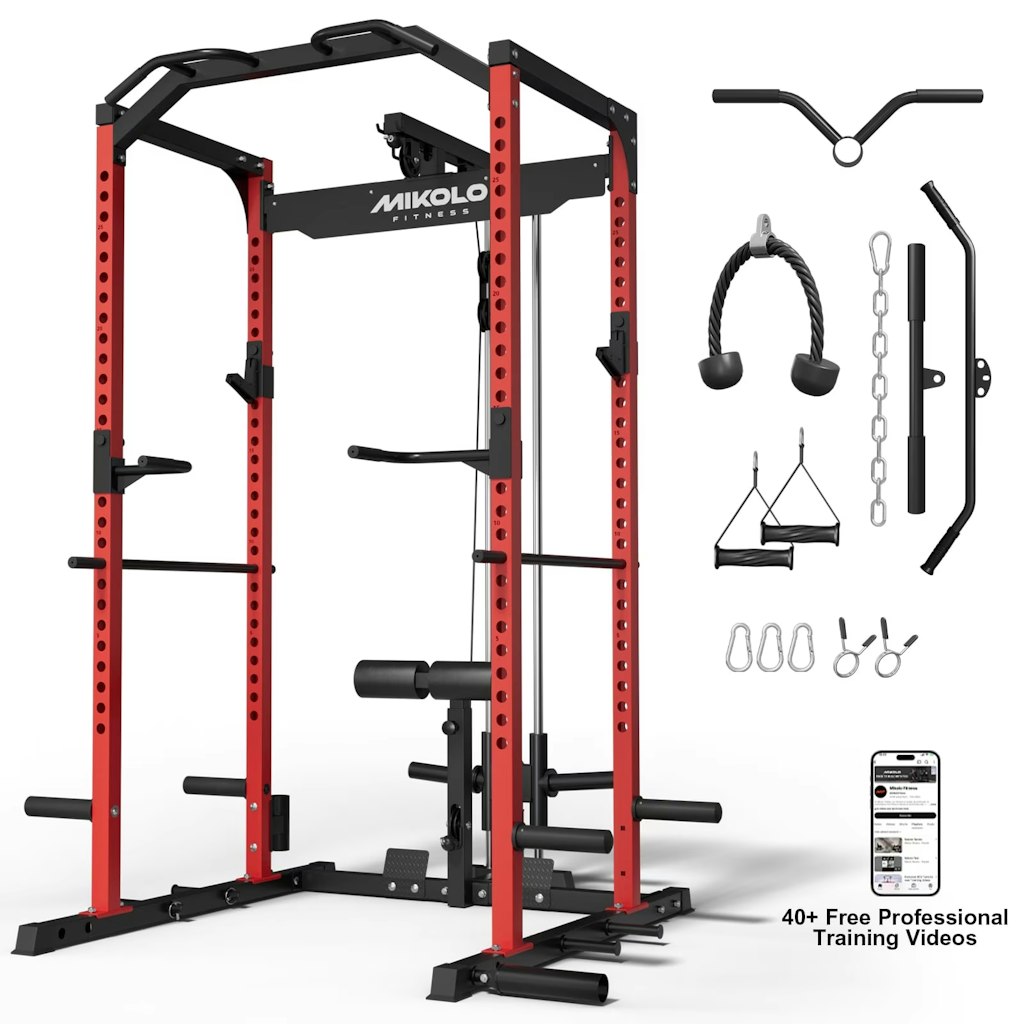 Mikolo Multi-Functional Squat Rack with LAT Pulldown System Exercise Power Cage: $275 Mikolo Multi-Functional Squat Rack with LAT Pulldown System Exercise Power Cage: $275