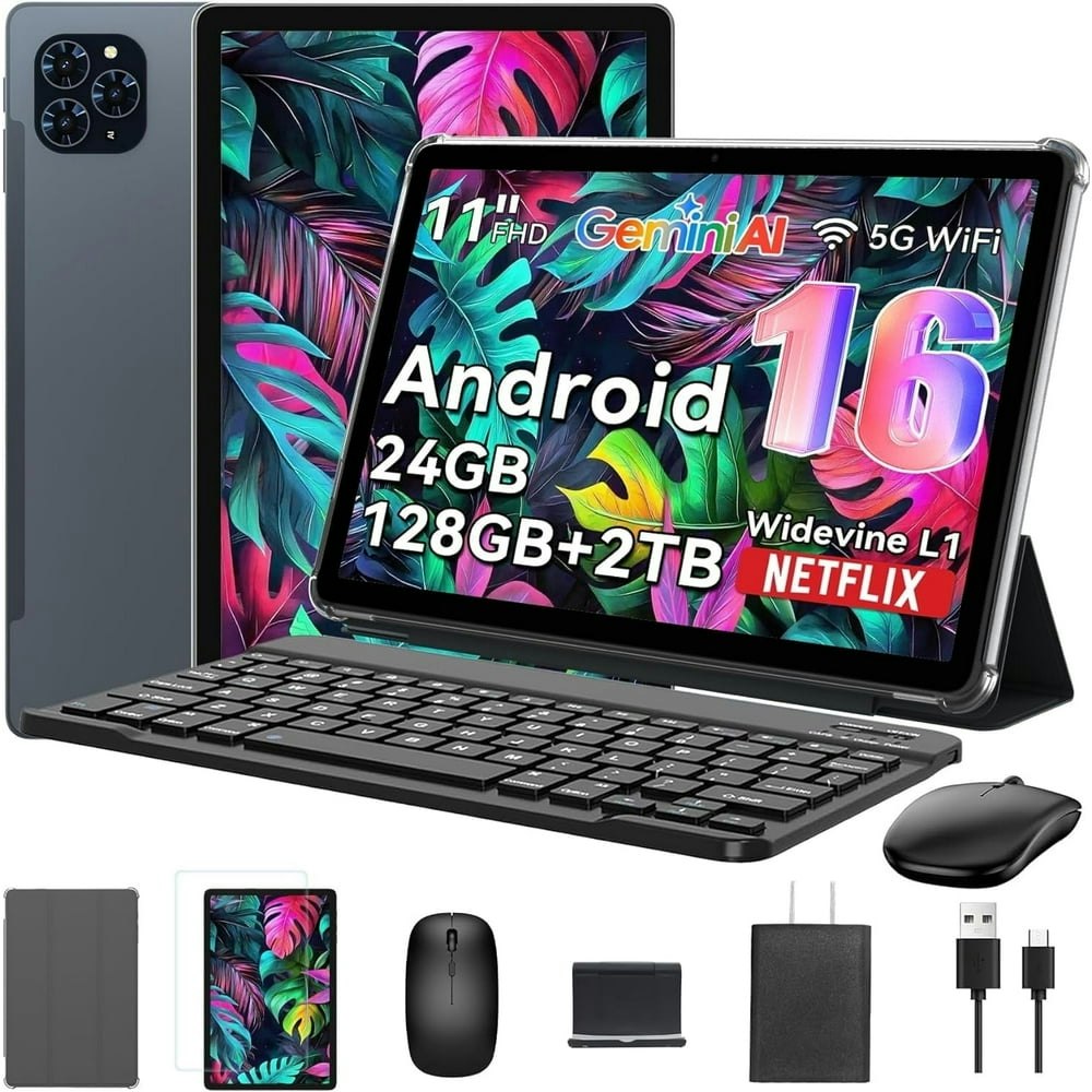 Tabwee 2-in-1 11" Android 16 Tablet with Keyboard Mouse Stylus: $109.99