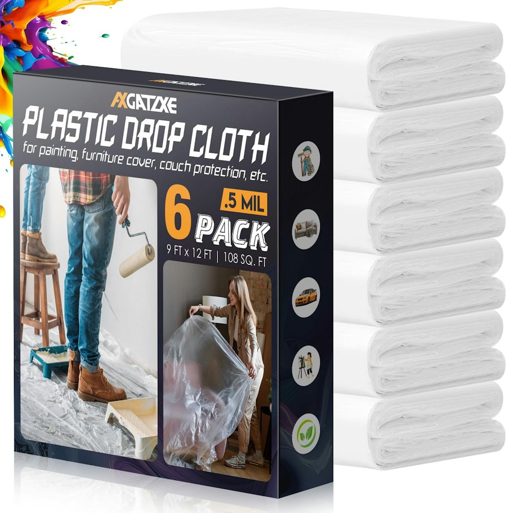 12x9-Foot Plastic Drop Cloths 6-Pack: $9.49 12x9-Foot Plastic Drop Cloths 6-Pack: $9.49