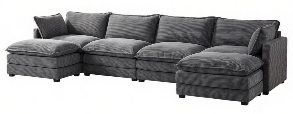 148" Modular L-Shaped Sectional Sofa w/ 2 Ottomans:  $755 