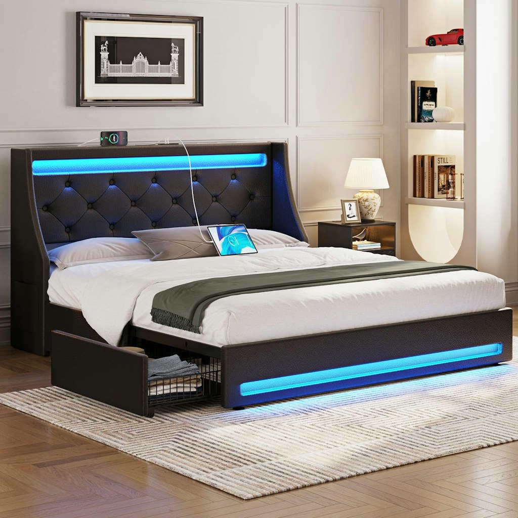 Rolanstar Queen Bed Frame w/ LED Lights & Charging Station: $204 Rolanstar Queen Bed Frame w/ LED Lights & Charging Station: $204