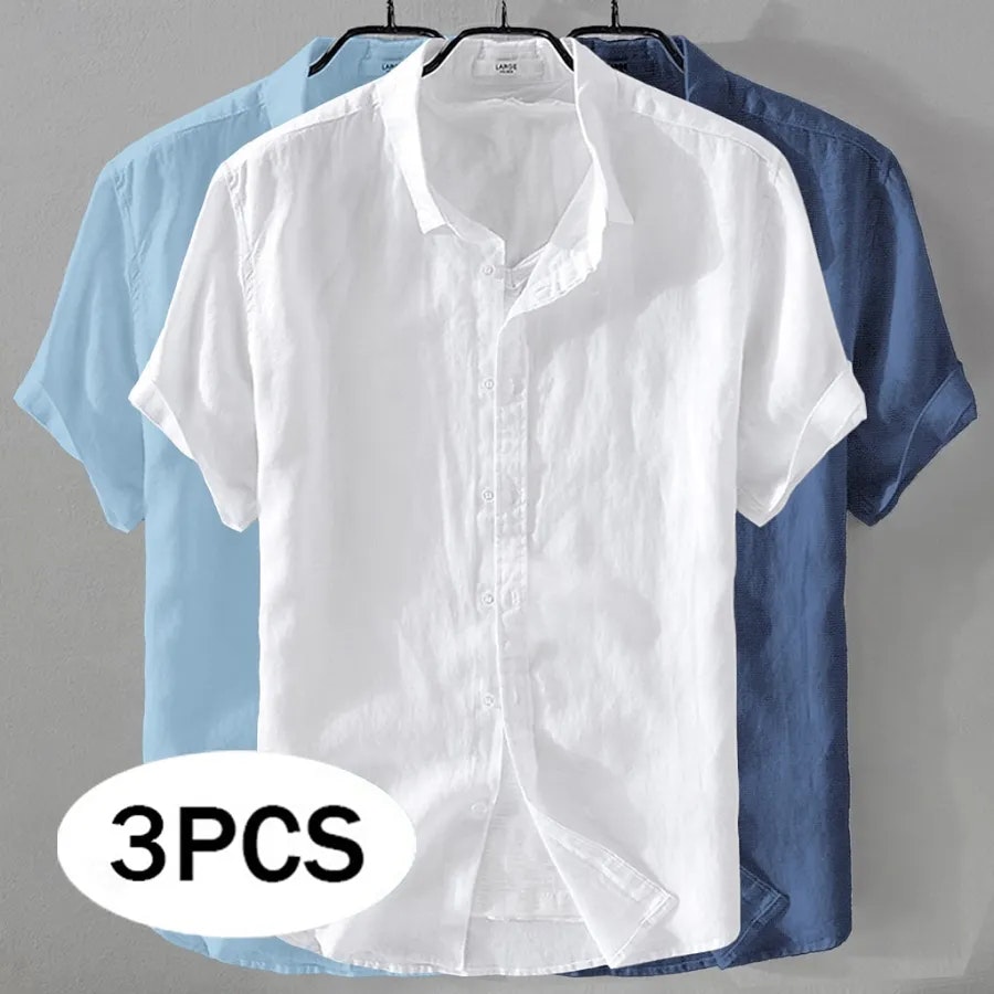 Men's Linen Button-Up Shirts 3-Pack: $19