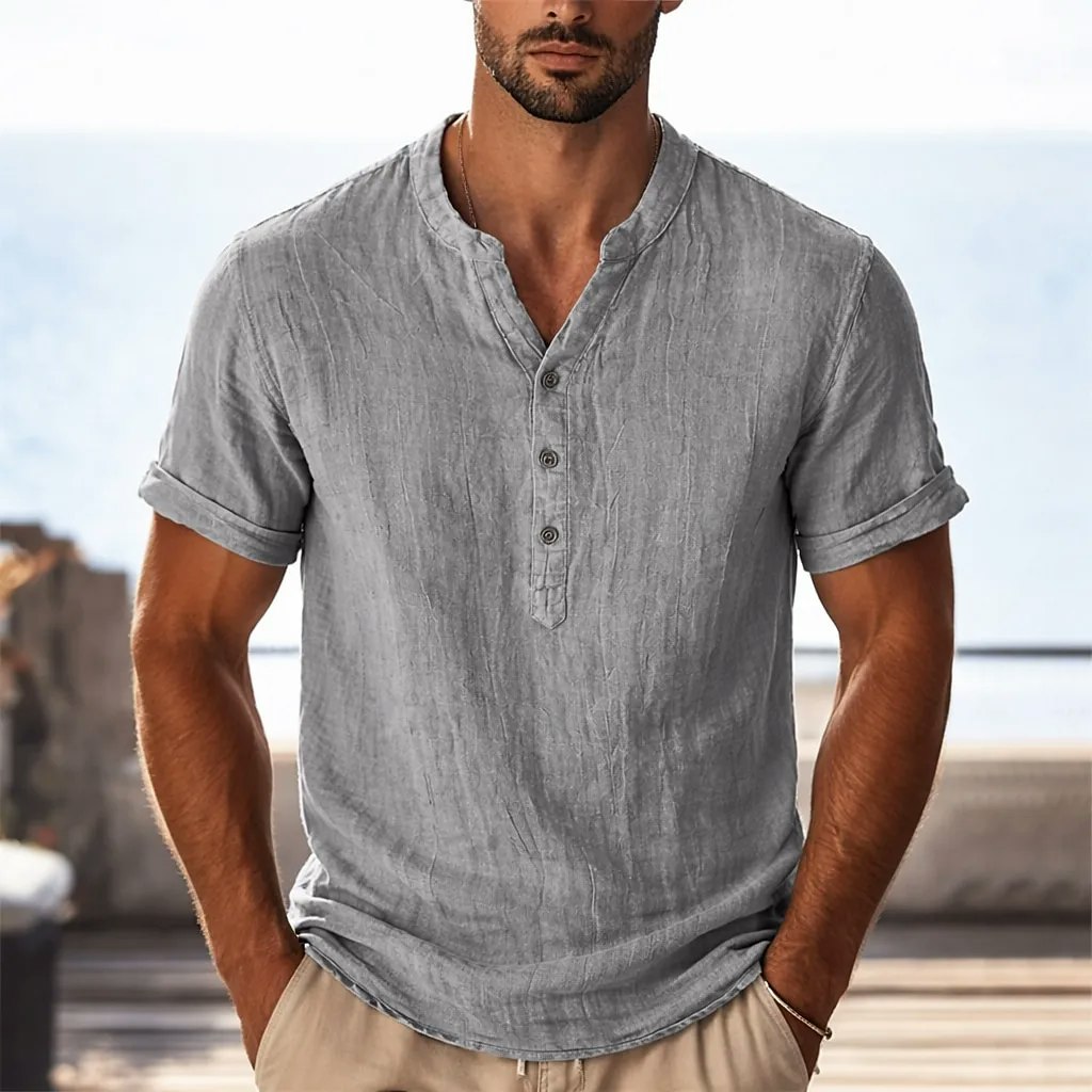 Men's Linen Short Sleeve Henley Shirt: 2 for $15