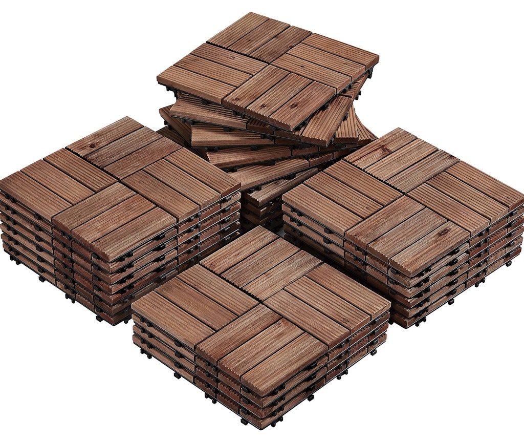 Yaheetech 27-Piece Wooden Interlocking Patio Deck Tiles: $58