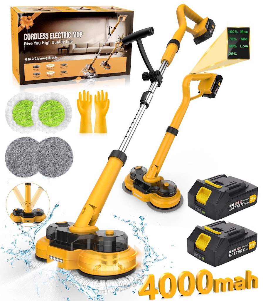Amiluo Cordless Electric Mop with LED Headlight and Water Sprayer: $41