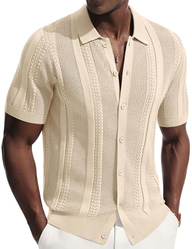 PJ PAUL JONES Men's Knit Button-Down Short-Sleeve Polo Shirts