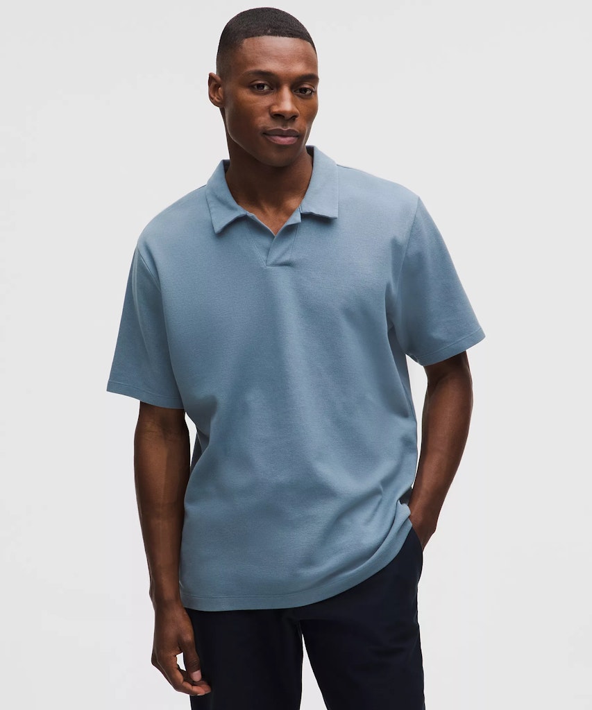 lululemon Men's Pique Performer Johnny-Collar Short-Sleeve Shirt: $49 lululemon Men's Pique Performer Johnny-Collar Short-Sleeve Shirt: $49