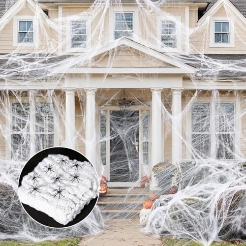 Maqihan 1,000 sq. ft. Halloween Spider Web Cobwebs with 40 Fake Spiders: $5.09