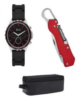 American Exchange Men's Quartz Black Silicone Strap Watch 50mm Gift Set: $24