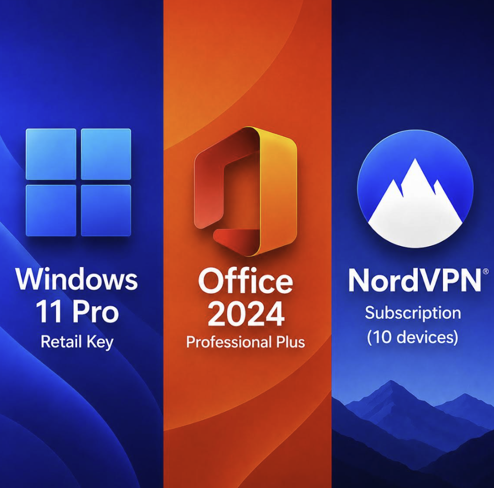 Microsoft Windows 11 Pro + Office 2024 Professional + NordVPN Bundle: $24