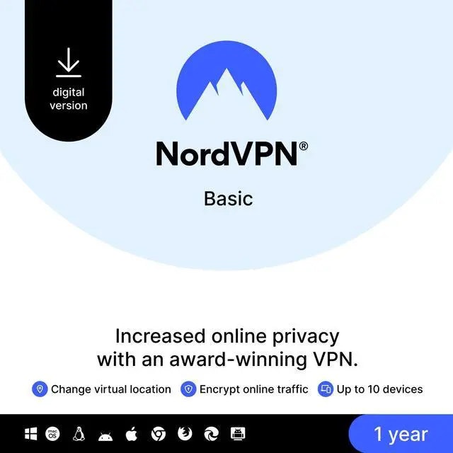 NordVPN Basic 10-User 1-Year Premium VPN Service: $24
