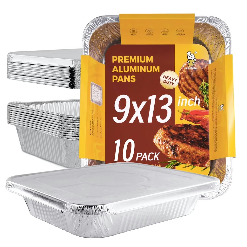 Katbite Disposable 9x13" Aluminum Foil Pans w/ Lids 10-Pack: $20