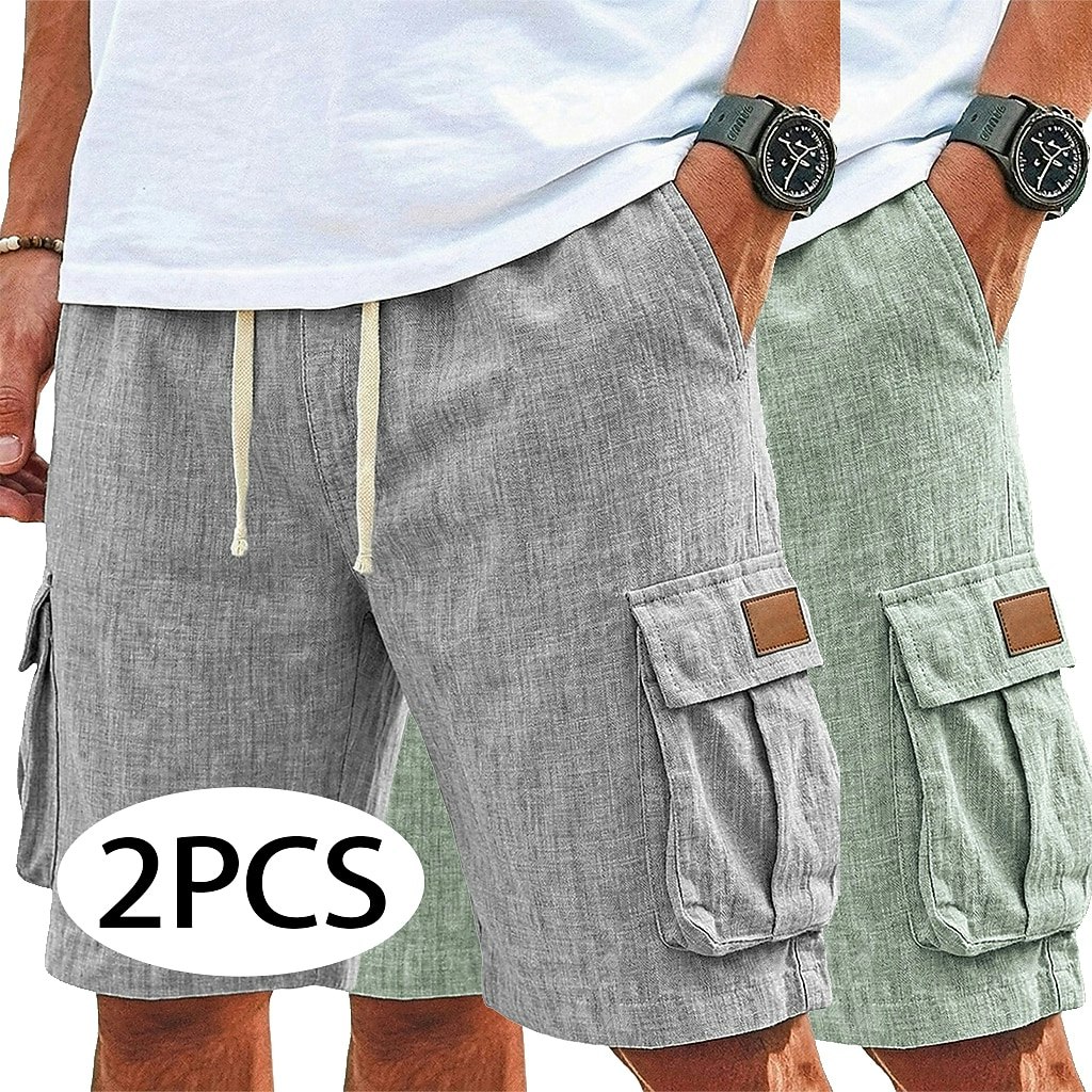 Men's Cargo Linen Shorts 2-Pair Pack: $15