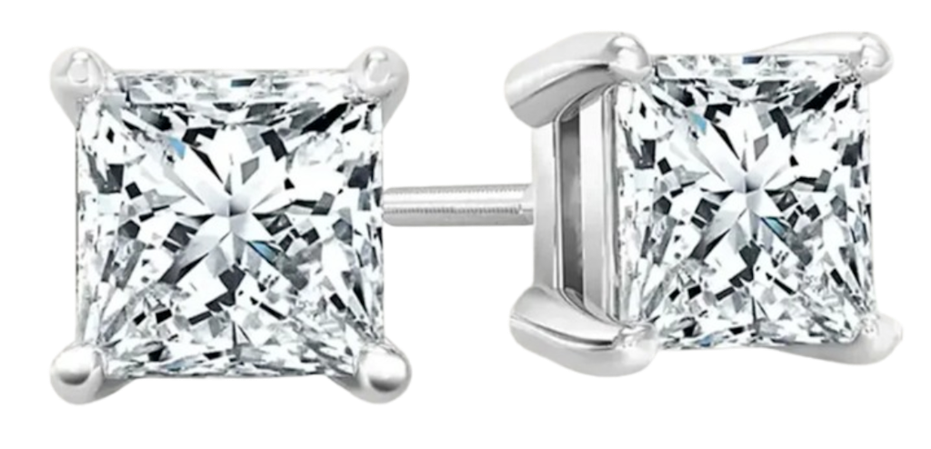 AGI Certified 2 CTW Princess Cut Lab Diamond Stud Earrings: $449