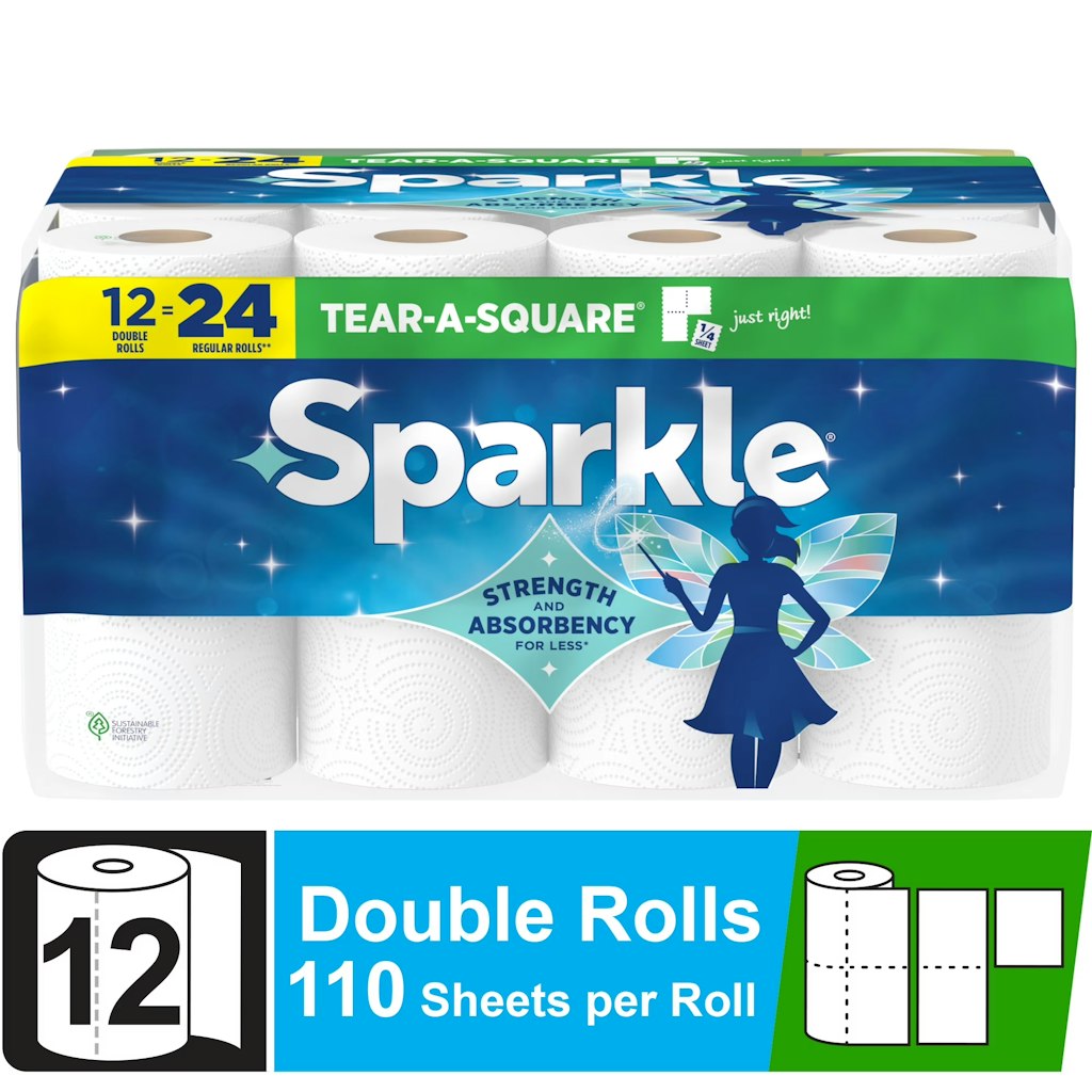 Sparkle Tear-A-Square Paper Towels Double Roll 12-Pack: $9.97