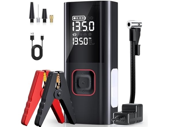 PIRAIL Jump Starter with Air Compressor: $31