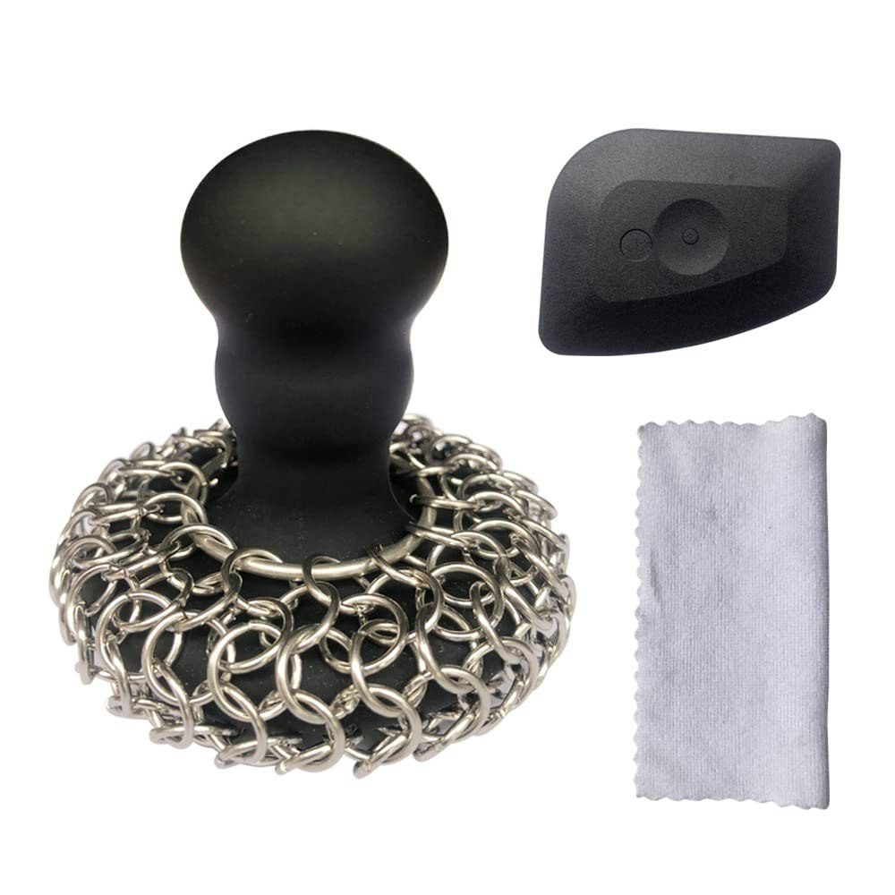 Stainless Steel Chainmail Cast Iron Scrubber w/ Scraper & Towel: $8.99