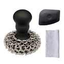 Stainless Steel Chainmail Cast Iron Scrubber w/ Scraper & Towel + free shipping w/ Prime