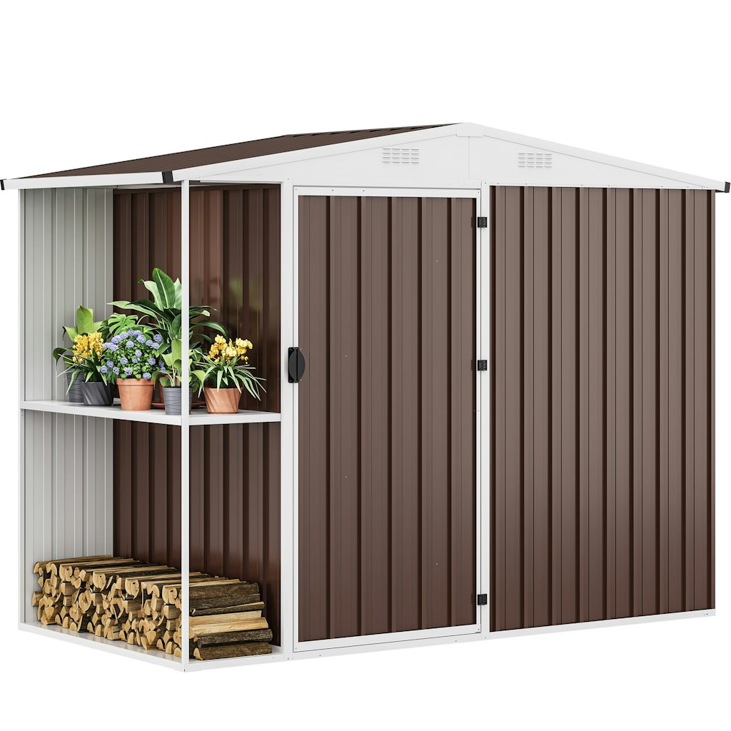 8x4-Foot Metal Outdoor Storage Shed w/ Rack & Shelves: $200