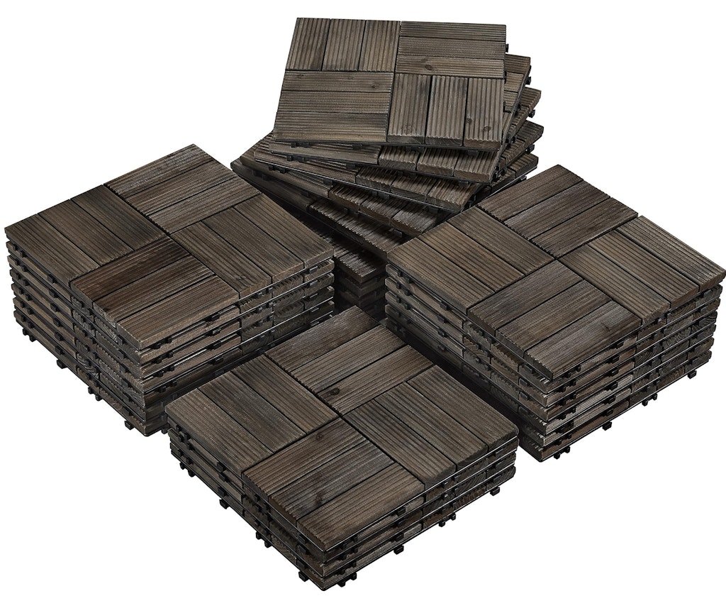 Yaheetech 12"x12" Interlocking Solid Fir Wood Patio Tiles 27-Pack: $60