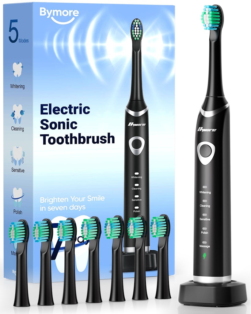 Bymore Electric Toothbrush w/ 8 Brush Heads: $9.81