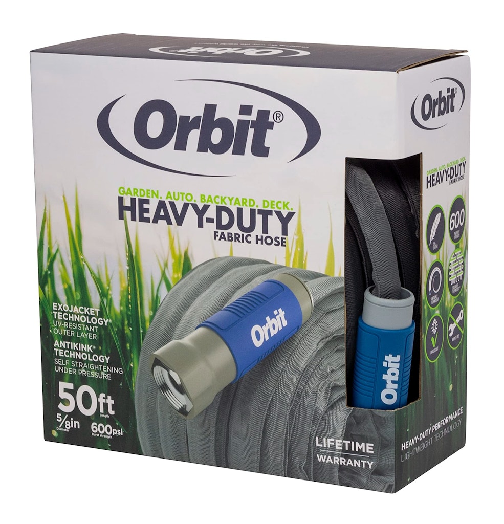 Orbit ExoJacket 50-Foot x 5/8" Heavy-Duty Fabric Garden Hose: $24 Orbit ExoJacket 50-Foot x 5/8" Heavy-Duty Fabric Garden Hose: $24