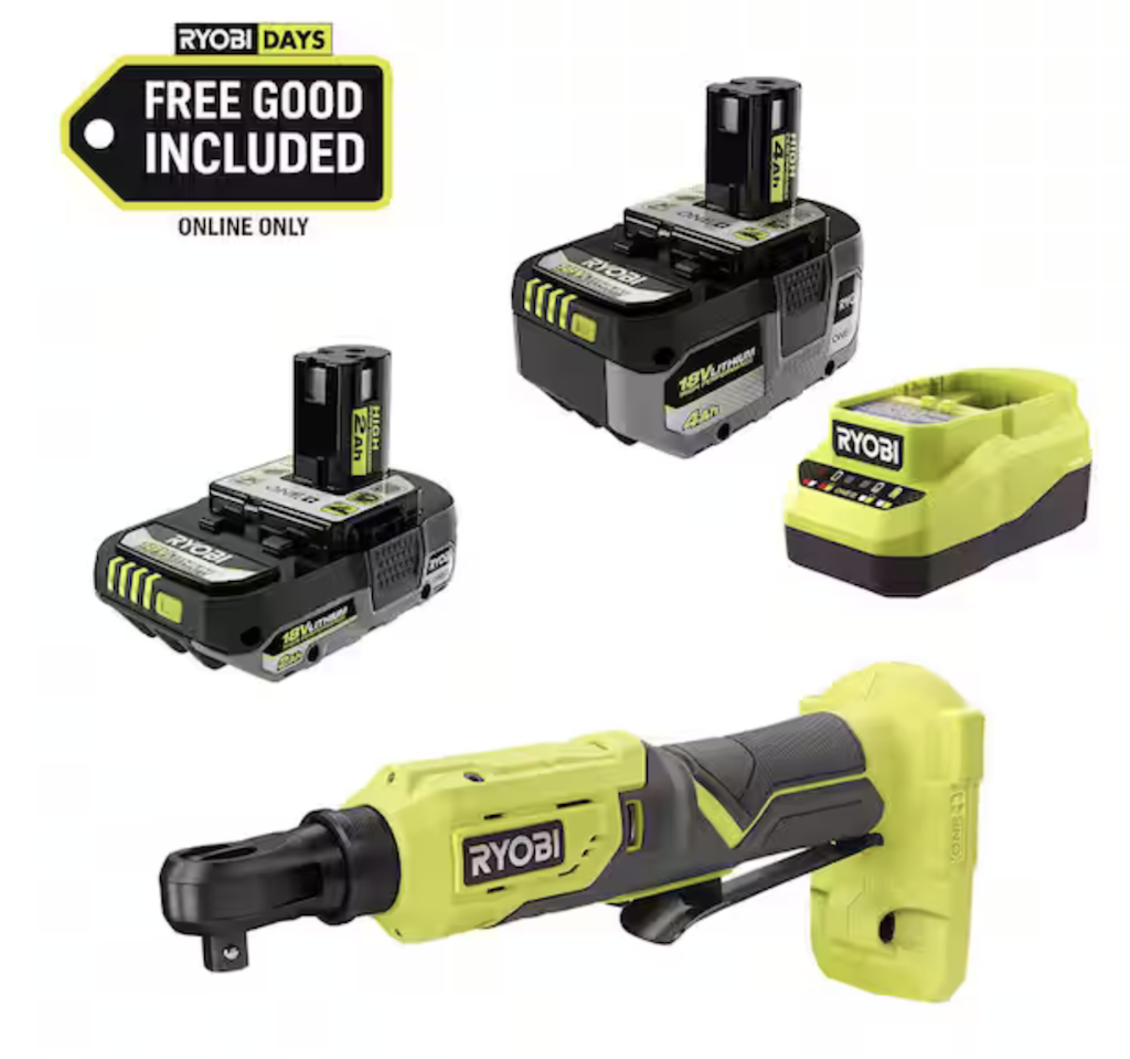 Ryobi One+ 18V Cordless 3/8" Ratchet Kit: $99 Ryobi One+ 18V Cordless 3/8" Ratchet Kit: $99
