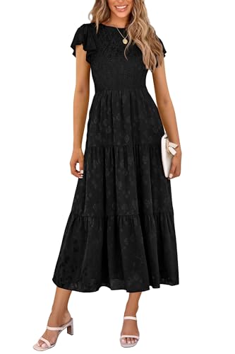 PRETTYGARDEN Women's Floral Cap Sleeve Smocked Midi Dress