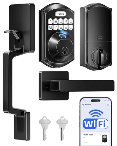 TEEHO TE012W-H WiFi Keypad Door Lock w/ Handle Set & Fingerprint Reader