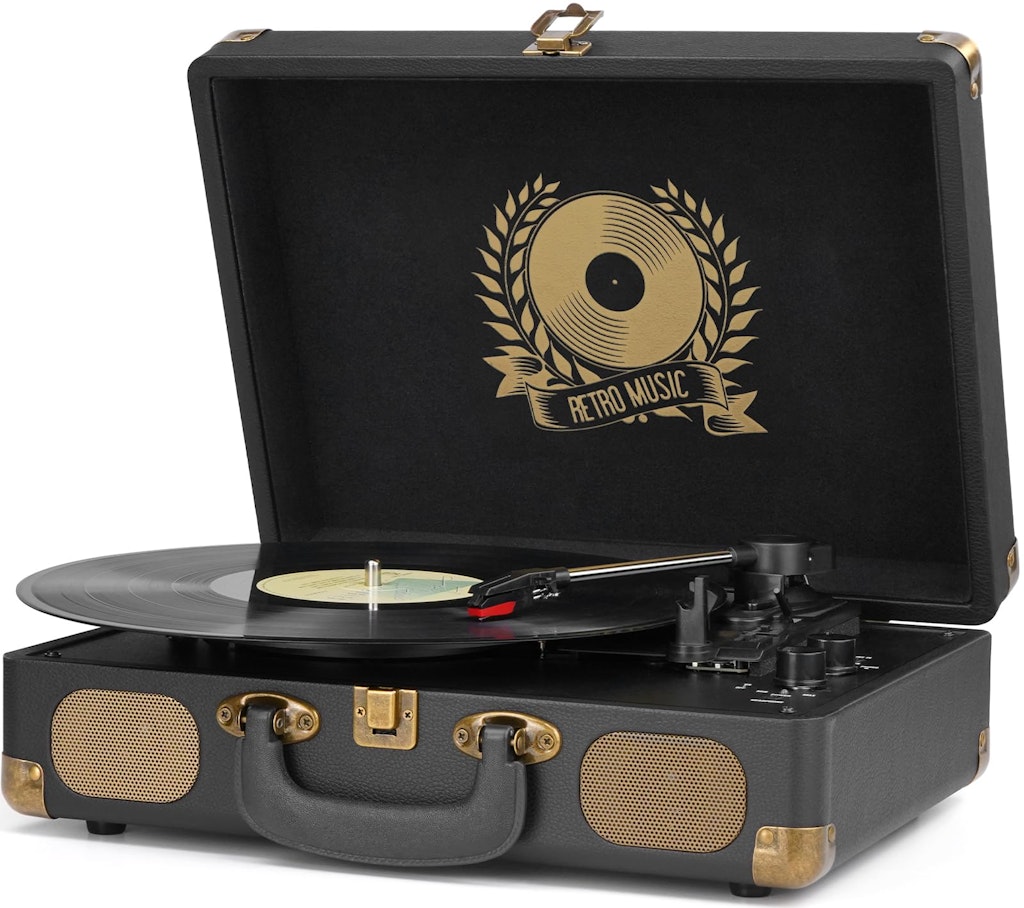 Mersoco 3-Speed Suitcase Bluetooth Record Player: $40
