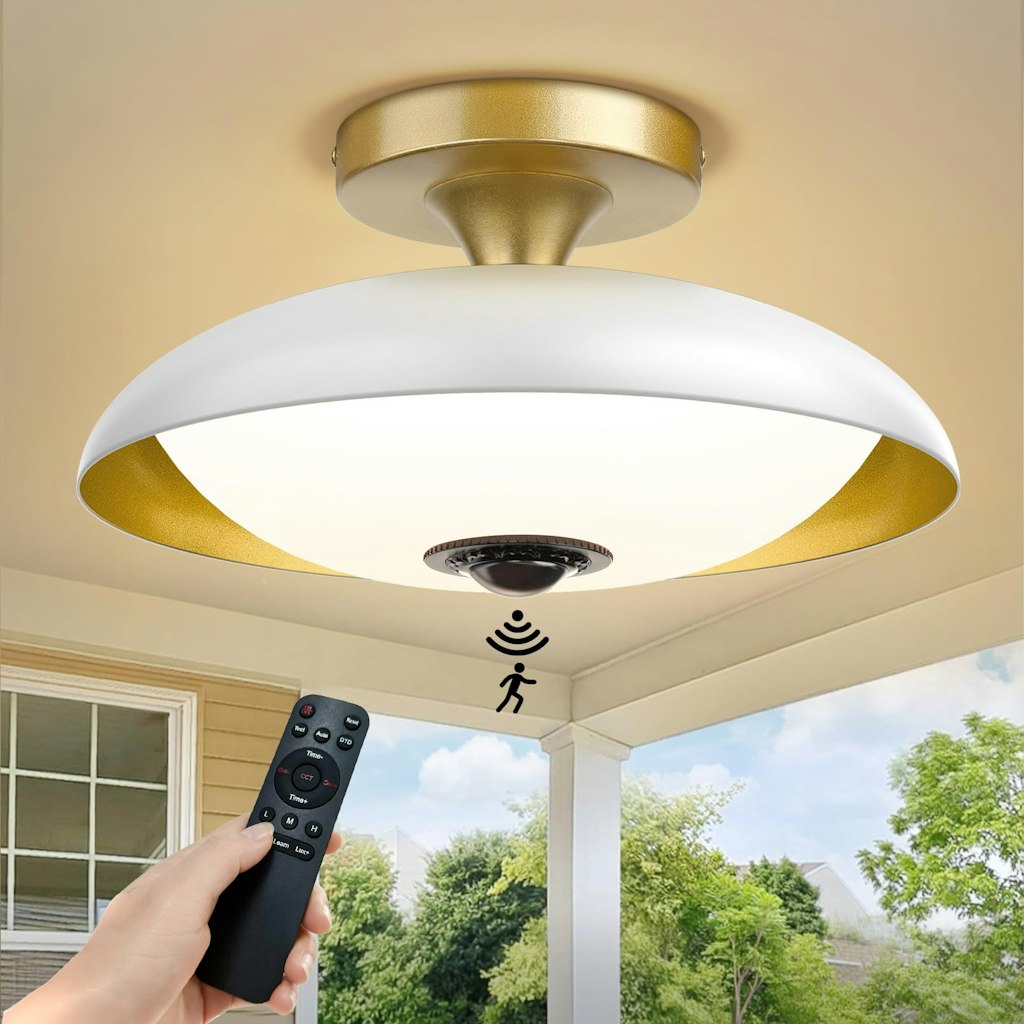 Outdoor Motion Sensor Ceiling Light w/ Remote: $28