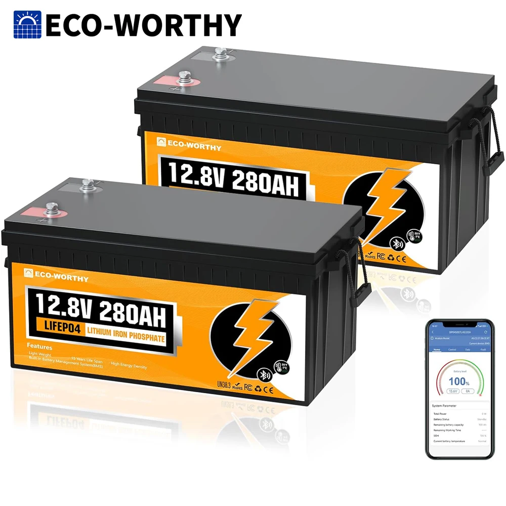Eco-Worthy 12V 280Ah LiFePO4 RV Battery w/ Bluetooth 2-Pack