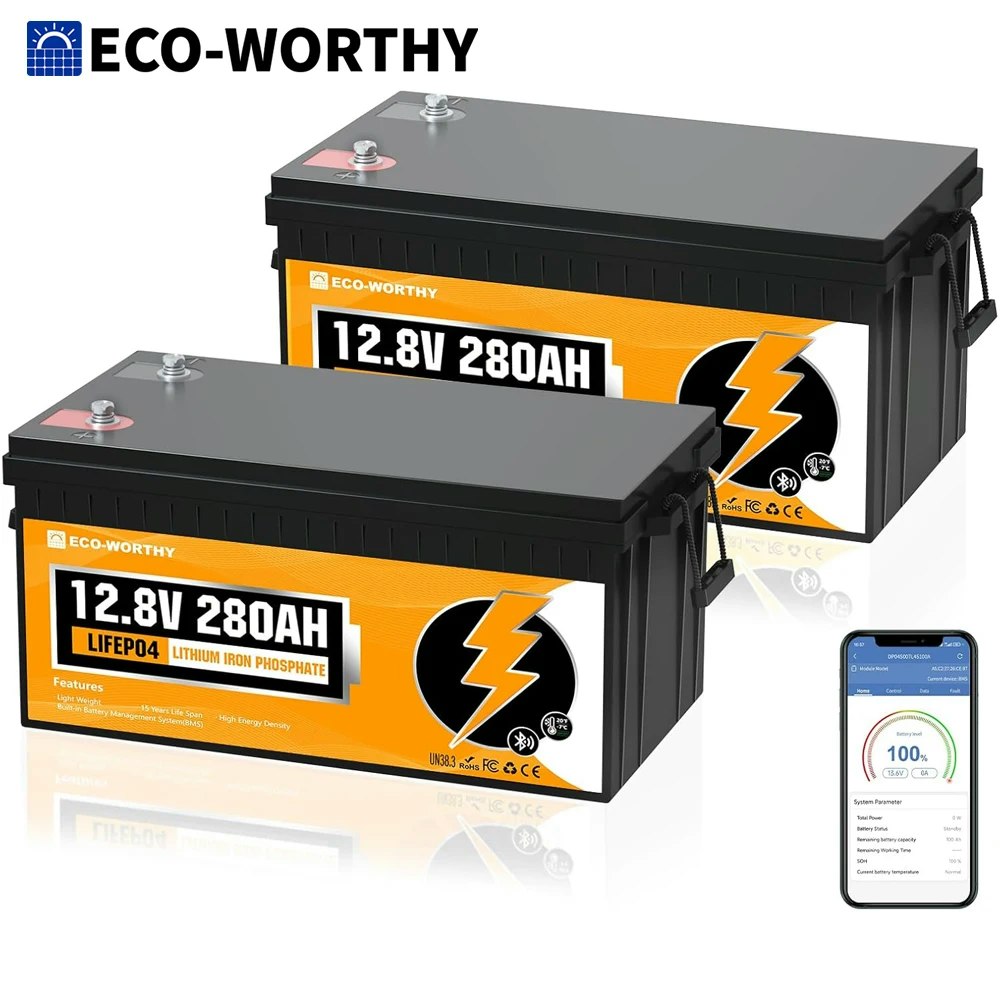 Eco-Worthy 12V 280Ah LiFePO4 RV Battery w/ Bluetooth 2-Pack: $509