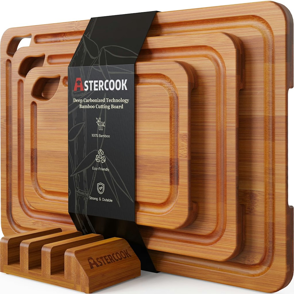  Astercook 3-Count Bamboo Cutting Board Set w/ Holder : $24