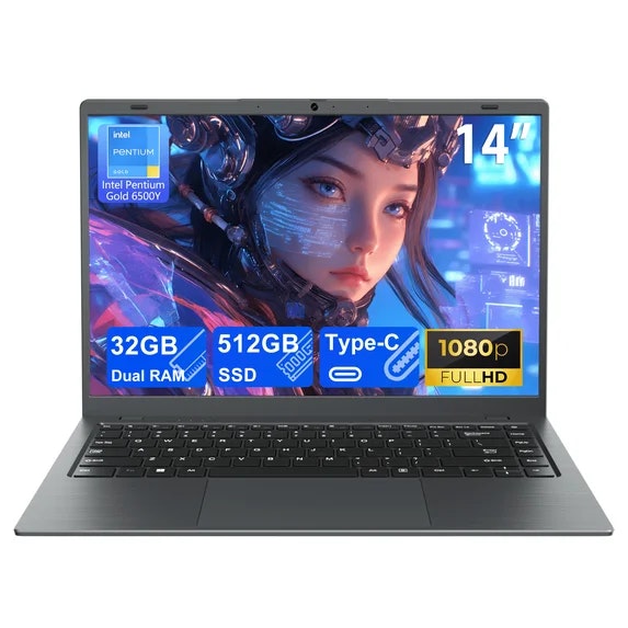 RNRUO Pentium Gold 6500Y 14" Laptop w/ 32GB RAM + 512GB SSD: $299