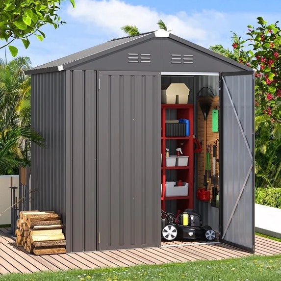 6x4-Foot Outdoor Metal Storage Shed w/ Lockable Doors: $140