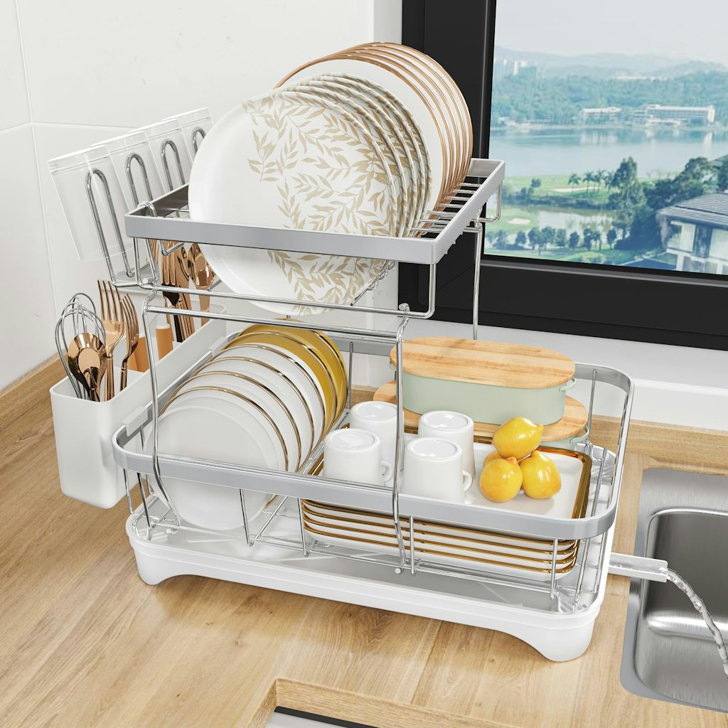 2-Tier Stainless Steel Dish Drying Rack: $17