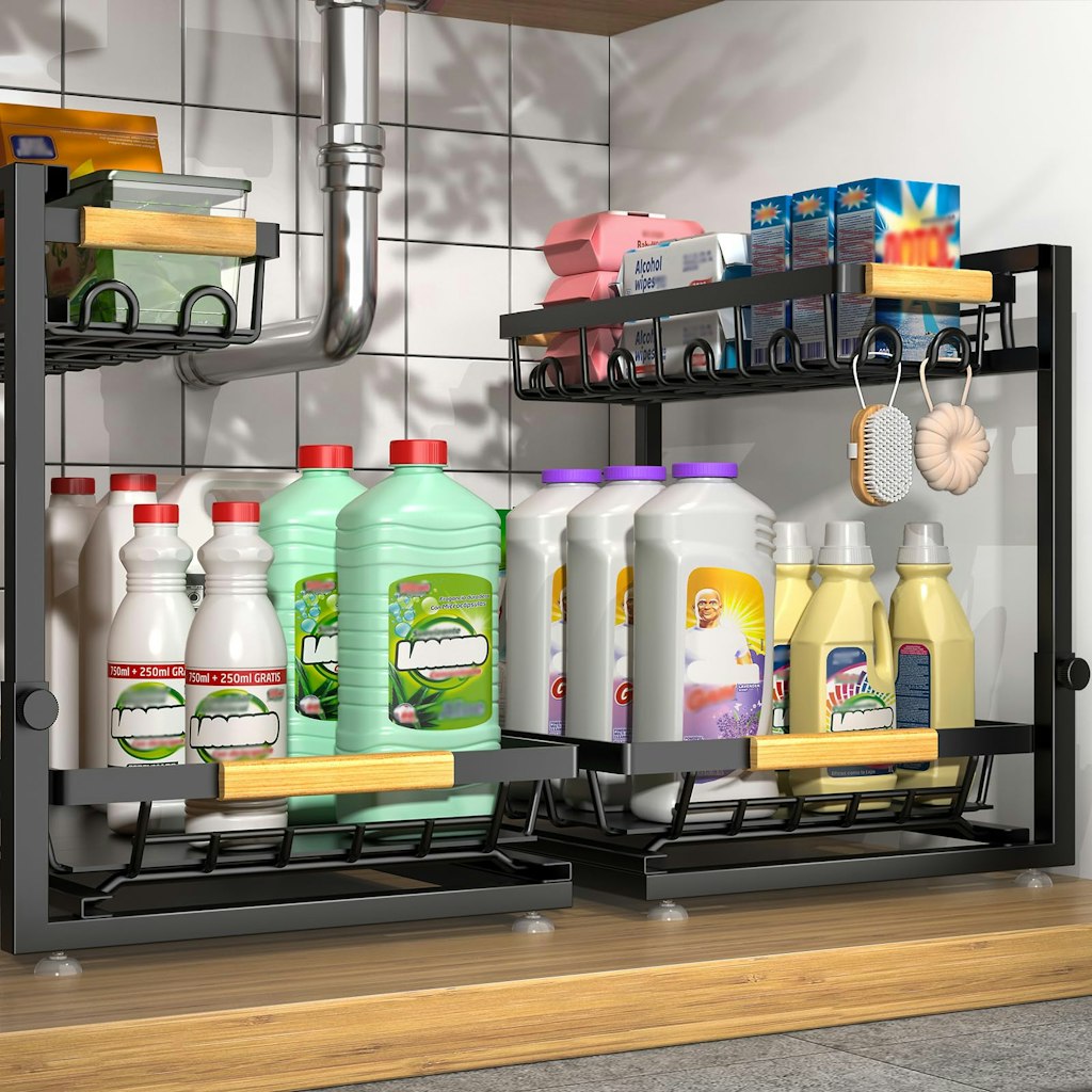 Sevenblue 2-Tier Height-Adjustable Under-Sink Organizer 2-Pack: $20 Sevenblue 2-Tier Height-Adjustable Under-Sink Organizer 2-Pack: $20