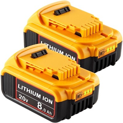 20V Max 8.0Ah Lithium Ion Battery 2-Pack for DeWalt: 32