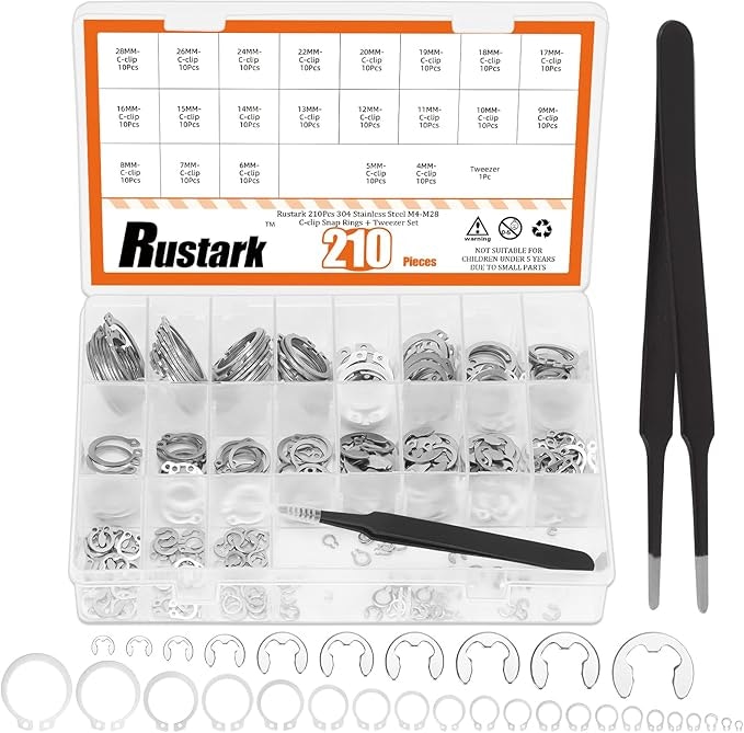 300-Piece 304-Stainless Steel E-Clip & Snap Ring Assortment Kit w/ Tweezers:  $9.69 