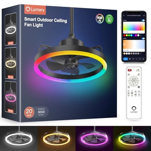 Lumary 20'' Smart Outdoor Ceiling Fan with Lights and Remote: $125.99