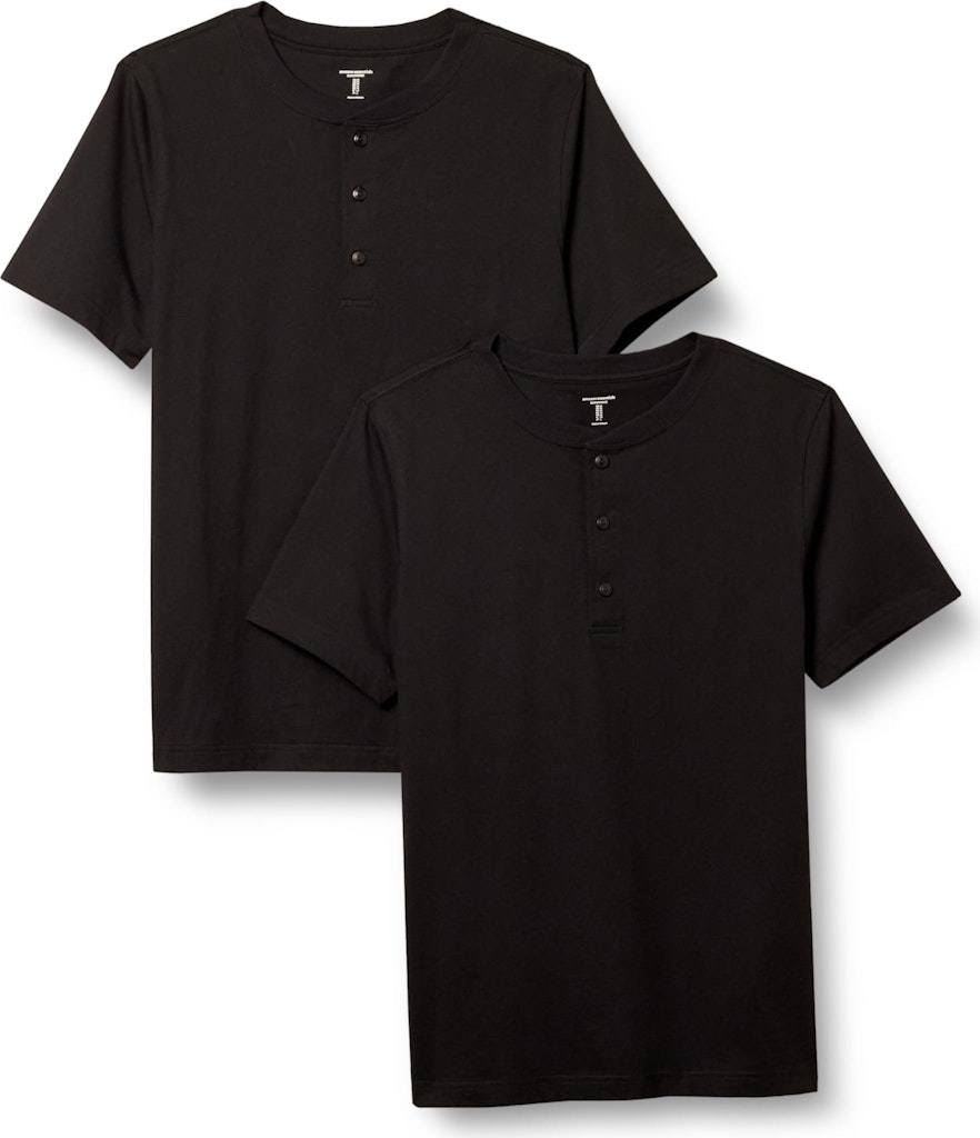 Amazon Essentials Men's Slim-Fit Cotton Henley T-Shirt 2-Pack (L only): $6.07