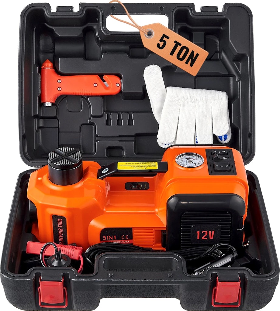 SucceBuy 5T Electric Hydraulic Car Jack w/ Inflatable Pump & LED Light: $51