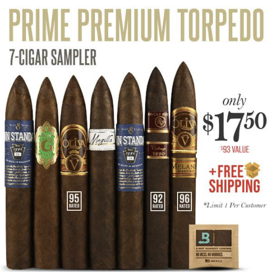 Prime Premium Torpedo 7-Cigar Sampler: $18