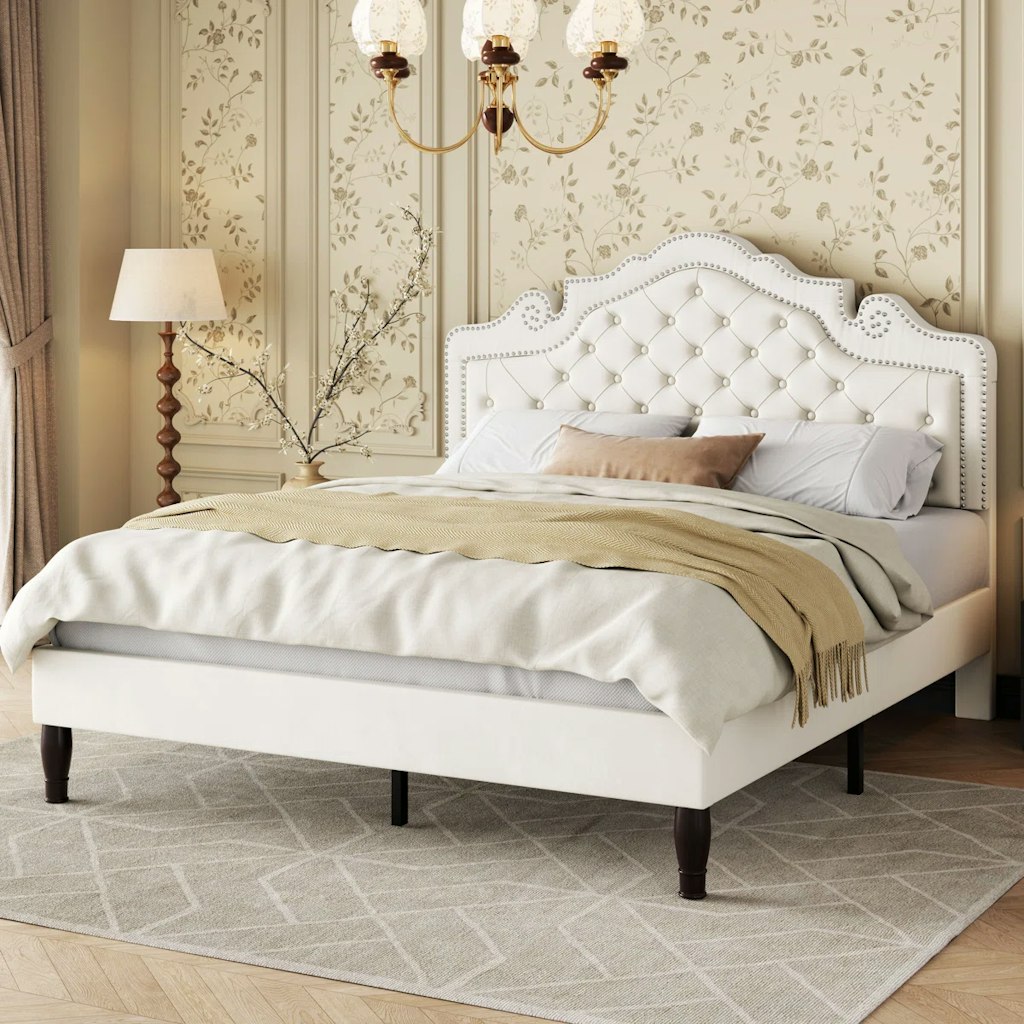 Wayfair Lark Manor Antonious Velvet Tufted Crown-Shaped Headboard Platform Bed : $180 