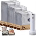 Travel Vacuum Bags 15-Pack w/ Rechargeable Air Pump for $14 + free shipping