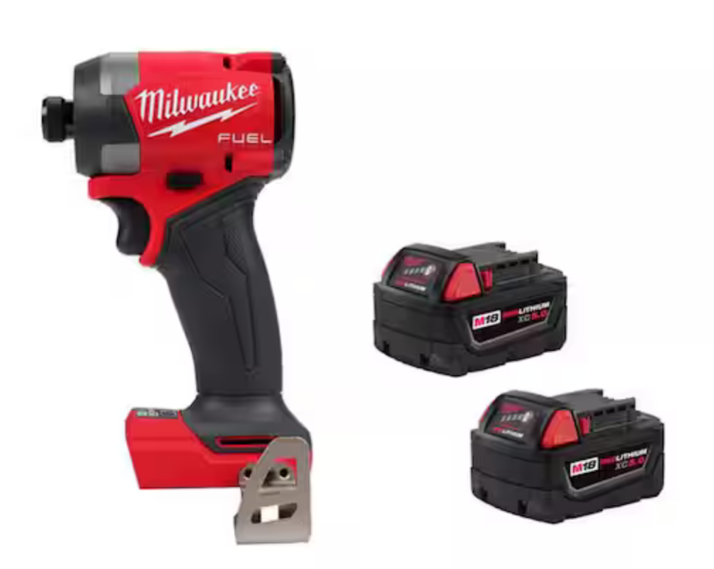 Milwaukee M18 FUEL 18V Lithium-Ion Brushless Cordless 1/4" Hex Impact Driver w/ 2 x M18 5.0 Ah Batteries: $199
