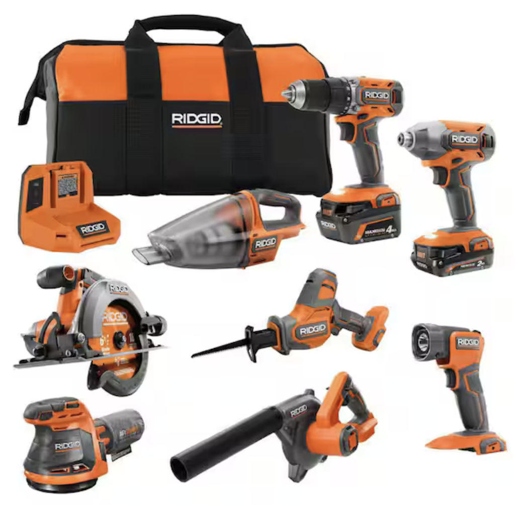 Ridgid 18V Cordless 8-Tool Combo Kit: $299 Ridgid 18V Cordless 8-Tool Combo Kit: $299