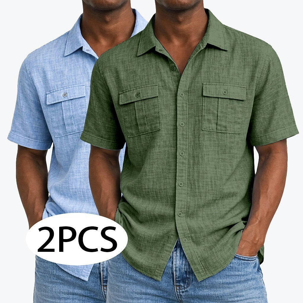 Cotton Linen Button-Up Shirts 2-Pack: $16 Cotton Linen Button-Up Shirts 2-Pack: $16